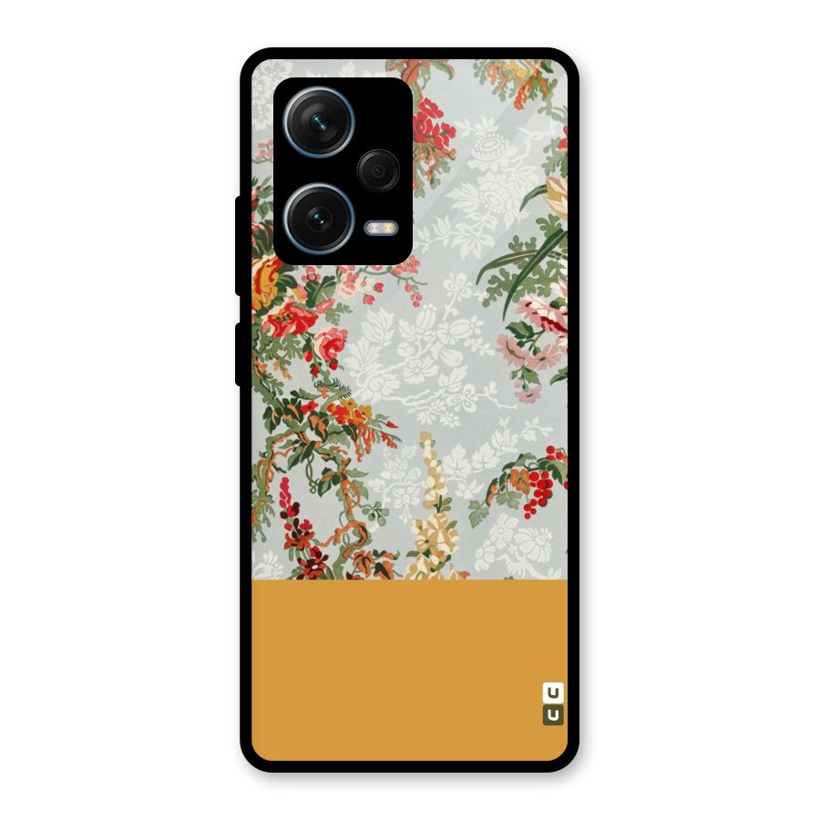 Golden Stripe on Floral Glass Back Case for Redmi Note 12 Pro Plus 5G