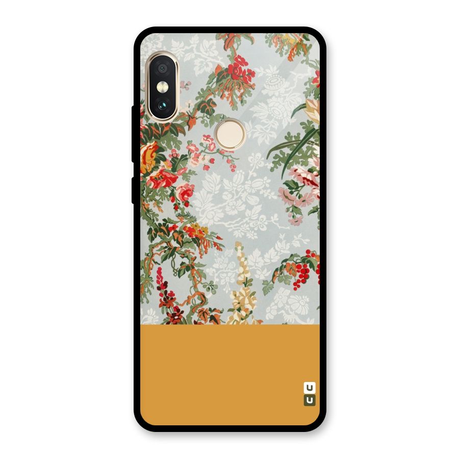 Golden Stripe on Floral Glass Back Case for Redmi Note 5 Pro