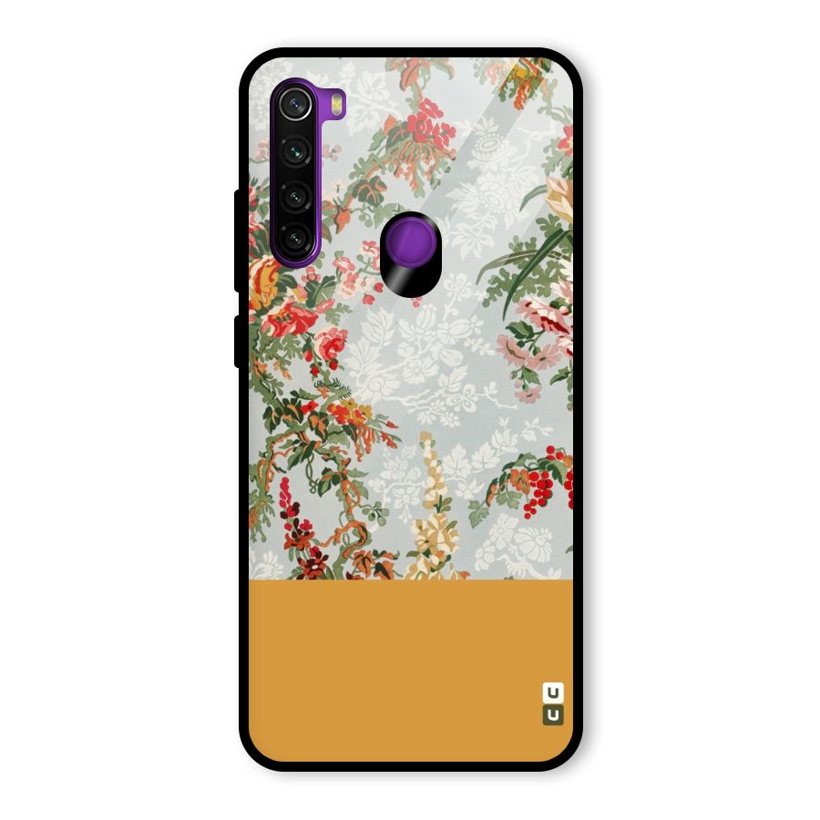 Golden Stripe on Floral Glass Back Case for Redmi Note 8