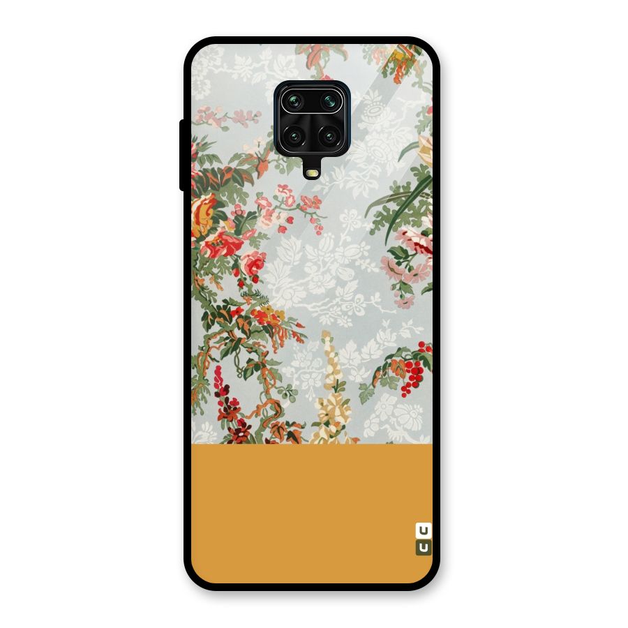 Golden Stripe on Floral Glass Back Case for Redmi Note 9 Pro Max