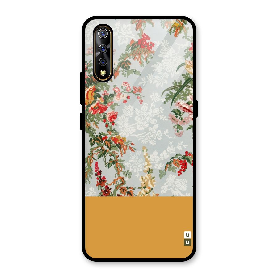 Golden Stripe on Floral Glass Back Case for Vivo S1
