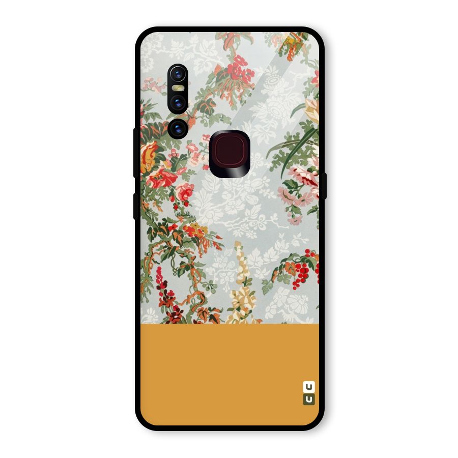 Golden Stripe on Floral Glass Back Case for Vivo V15