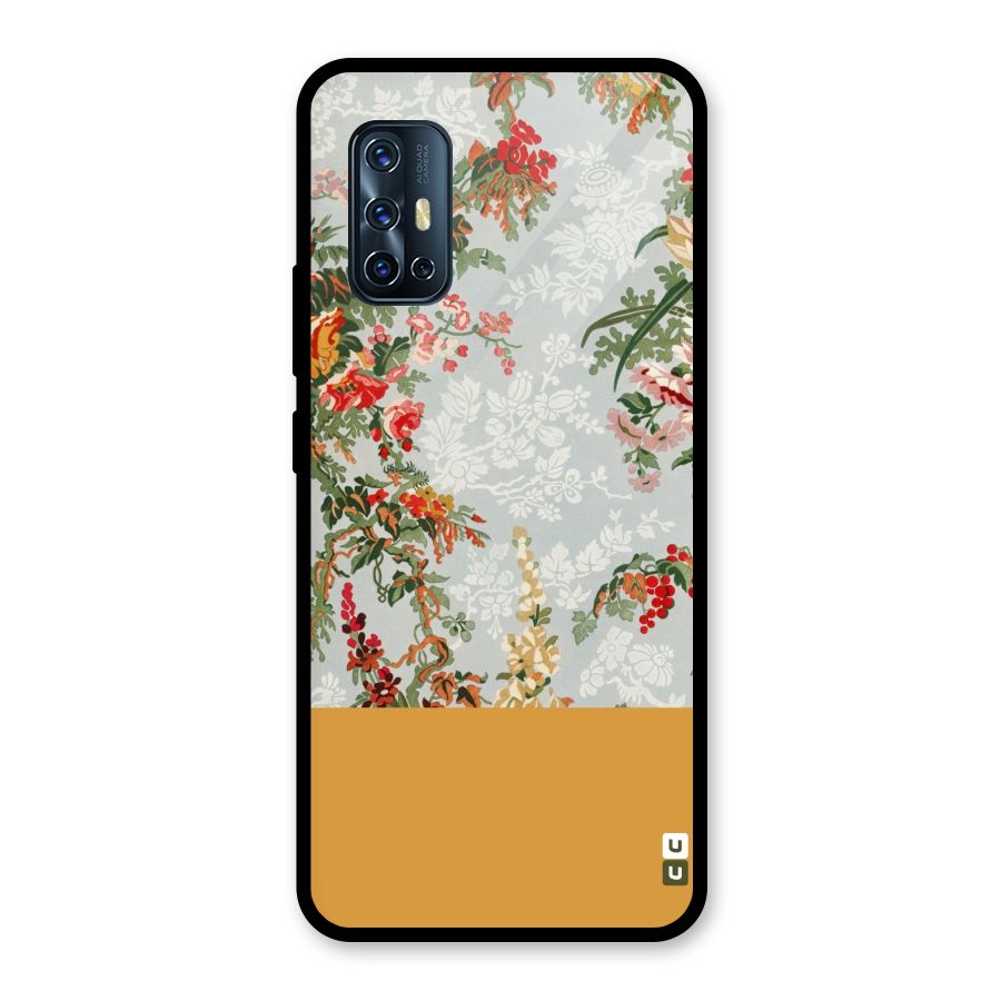 Golden Stripe on Floral Glass Back Case for Vivo V17