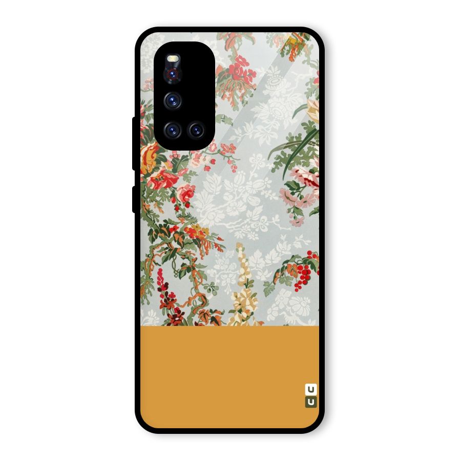 Golden Stripe on Floral Glass Back Case for Vivo V19