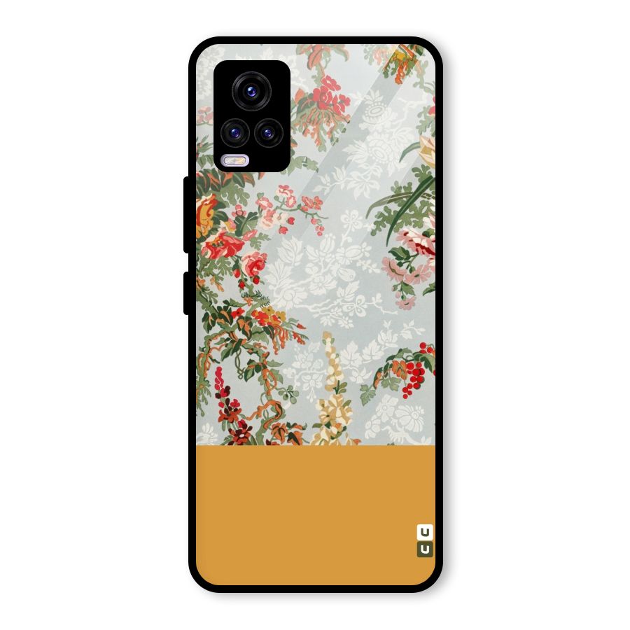 Golden Stripe on Floral Glass Back Case for Vivo V20
