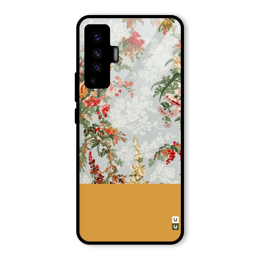 Golden Stripe on Floral Glass Back Case for Vivo X50