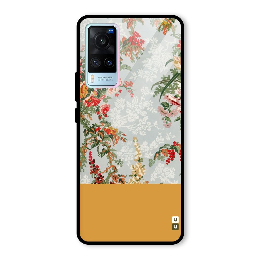 Golden Stripe on Floral Glass Back Case for Vivo X60