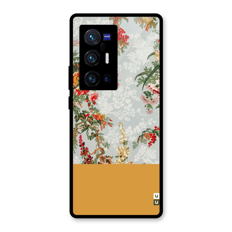 Golden Stripe on Floral Glass Back Case for Vivo X70 Pro Plus