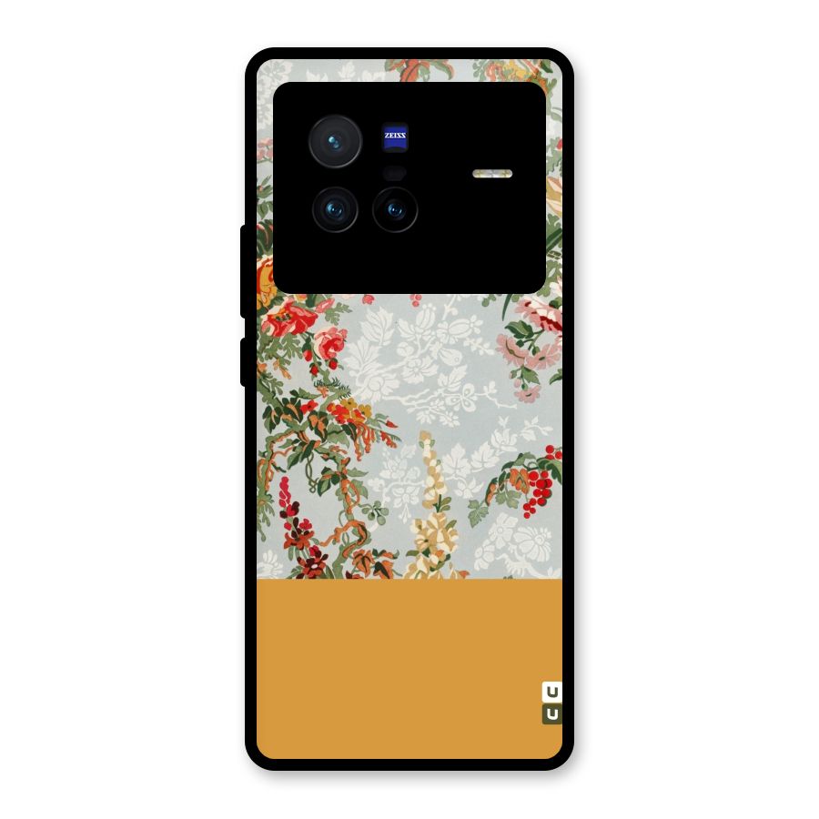 Golden Stripe on Floral Glass Back Case for Vivo X80