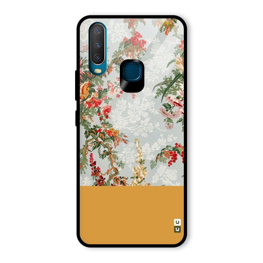 Golden Stripe on Floral Glass Back Case for Vivo Y17
