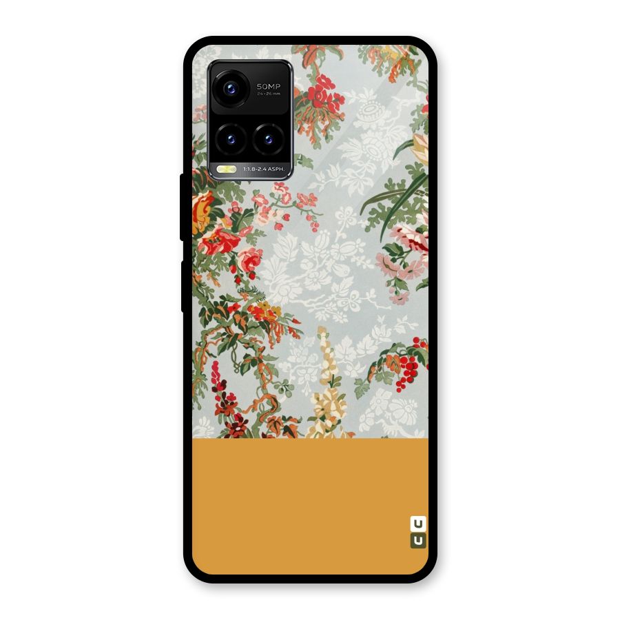 Golden Stripe on Floral Glass Back Case for Vivo Y21T