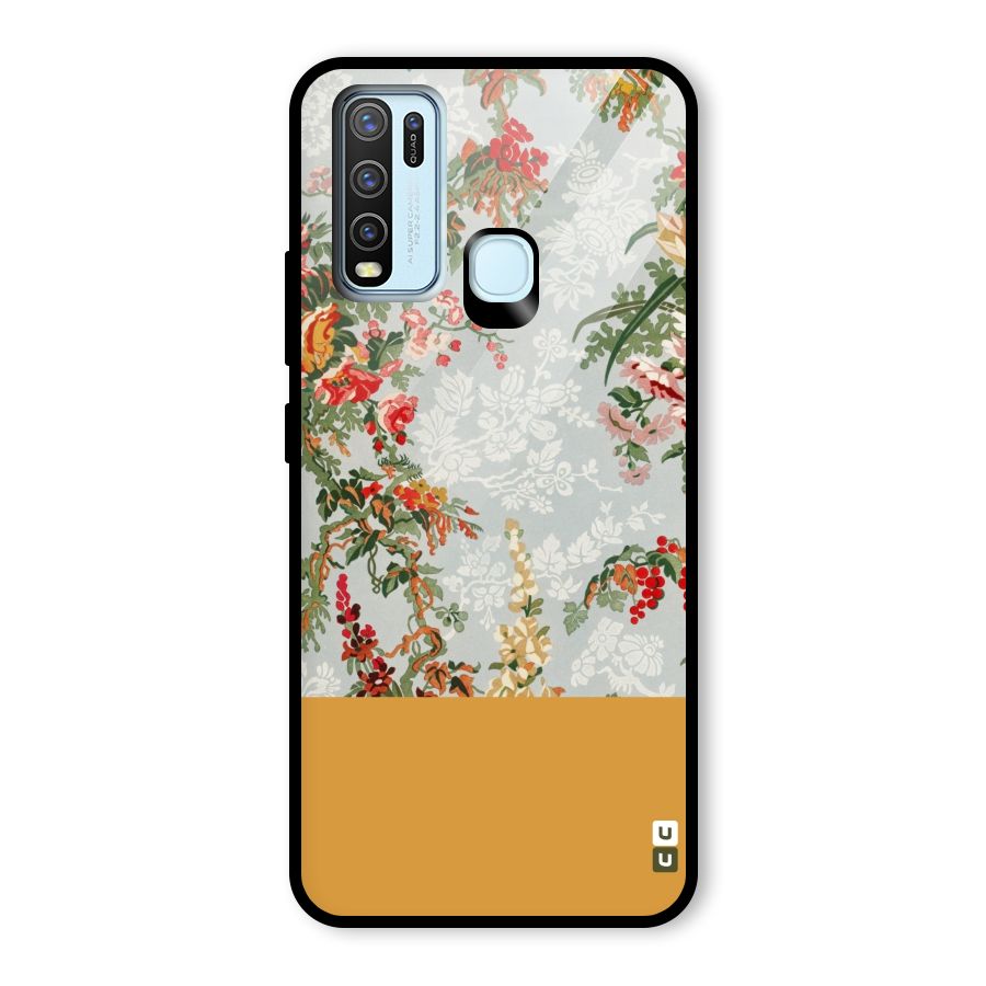Golden Stripe on Floral Glass Back Case for Vivo Y50