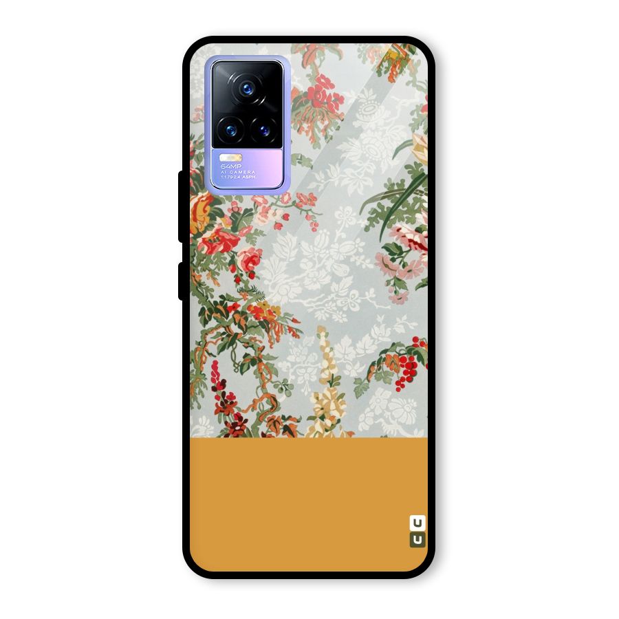 Golden Stripe on Floral Glass Back Case for Vivo Y73