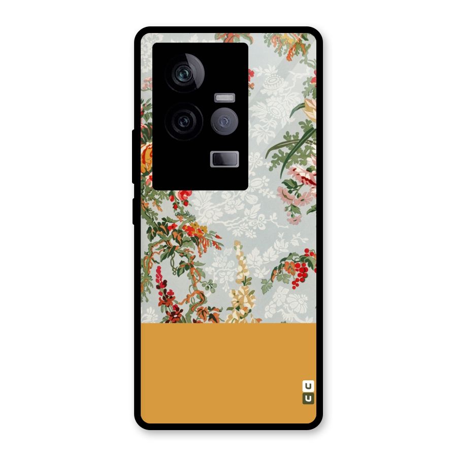 Golden Stripe on Floral Glass Back Case for Vivo iQOO 11 5G