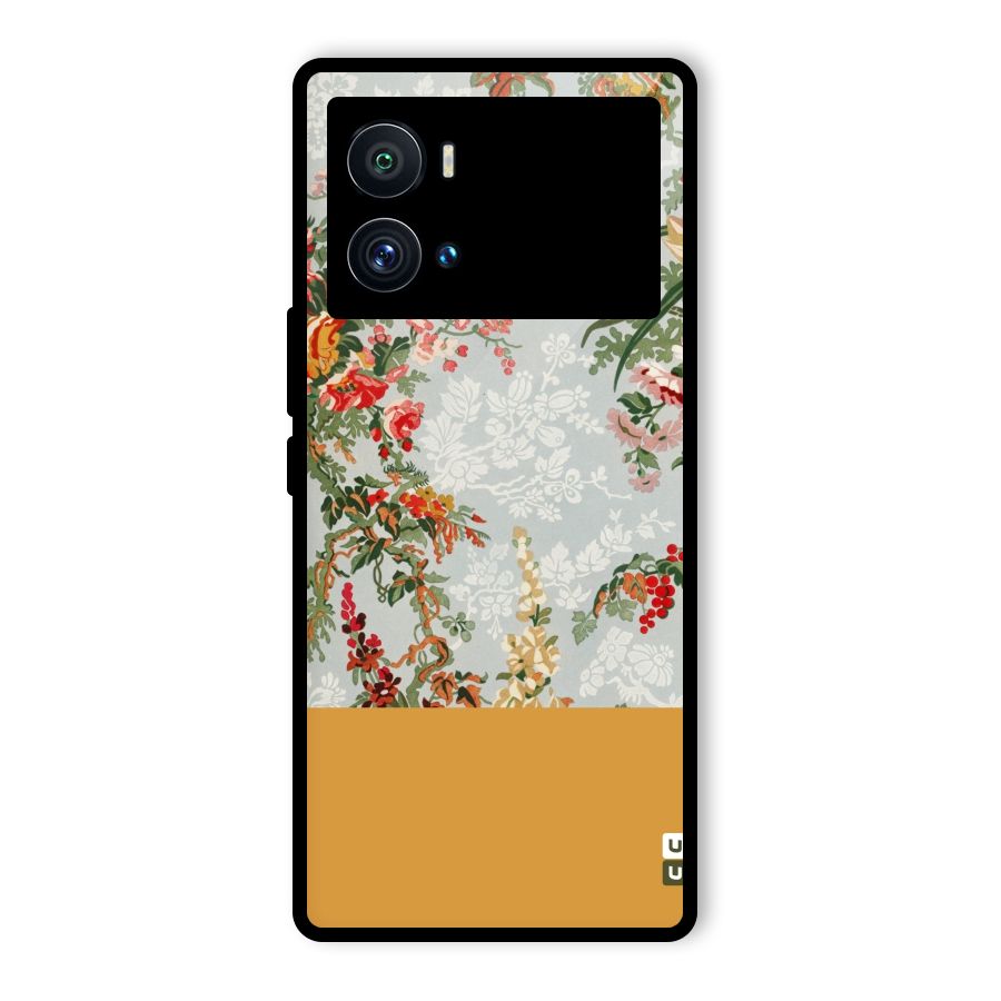 Golden Stripe on Floral Glass Back Case for Vivo iQOO 9 Pro