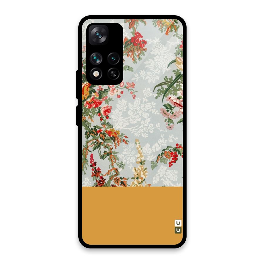 Golden Stripe on Floral Glass Back Case for Xiaomi 11i HyperCharge 5G