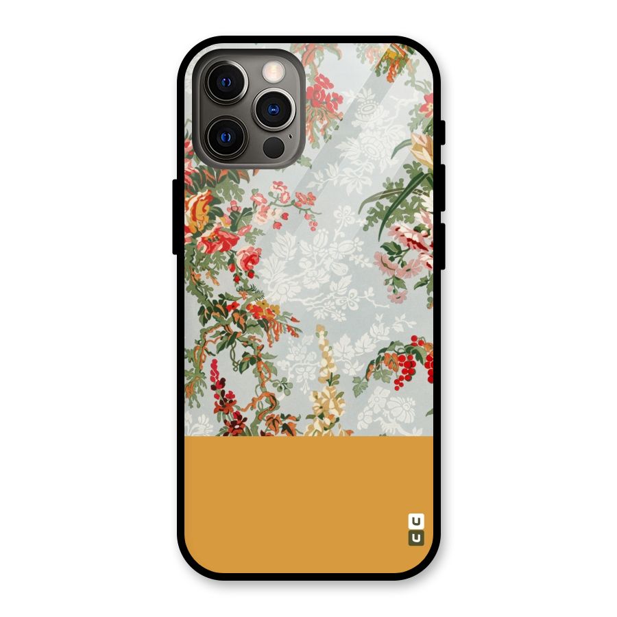 Golden Stripe on Floral Glass Back Case for iPhone 12 Pro