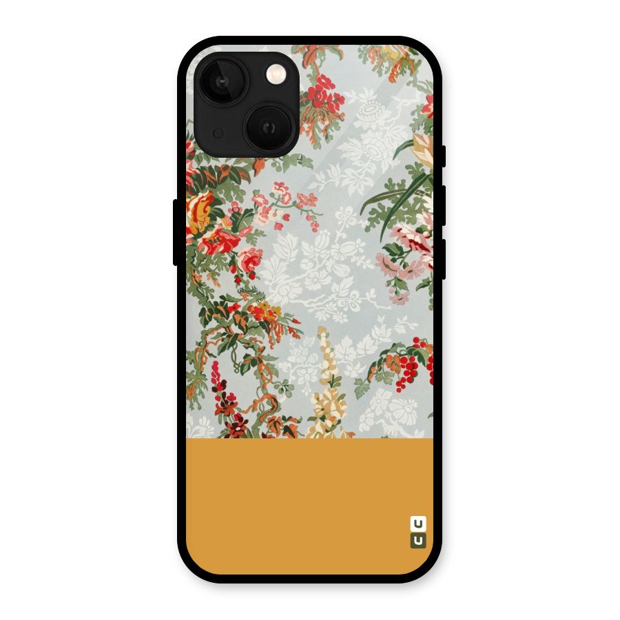 Golden Stripe on Floral Glass Back Case for iPhone 13