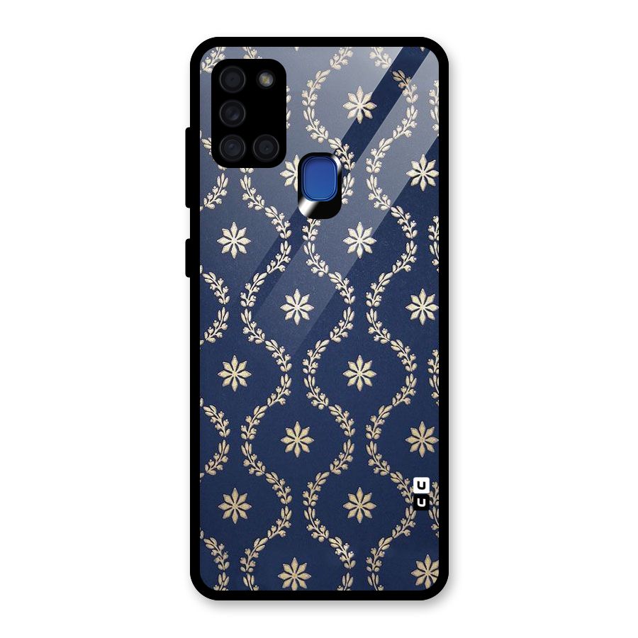 Gorgeous Gold Leaf Pattern Glass Back Case for Galaxy A21s
