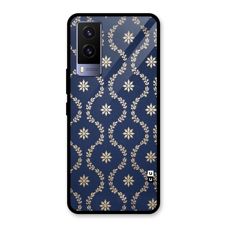 Gorgeous Gold Leaf Pattern Glass Back Case for Vivo V21e 5G