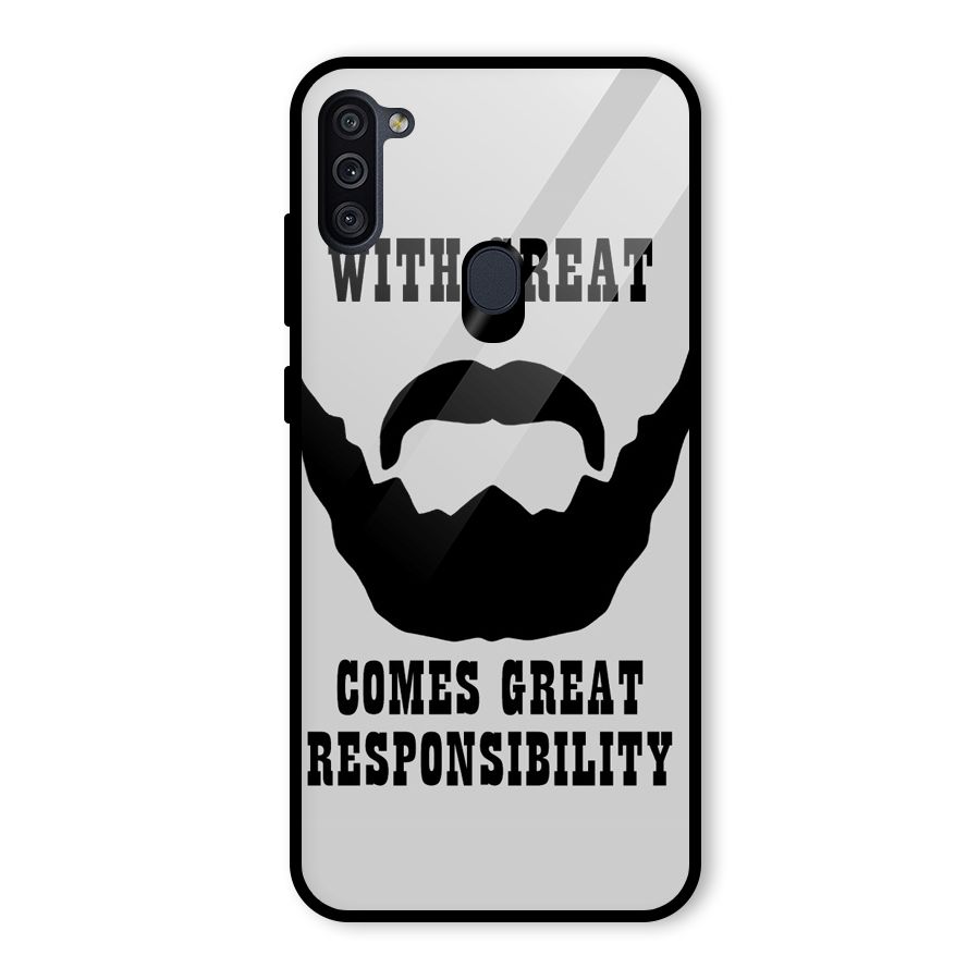 Great Beard Great Responsibility Glass Back Case for Galaxy M11