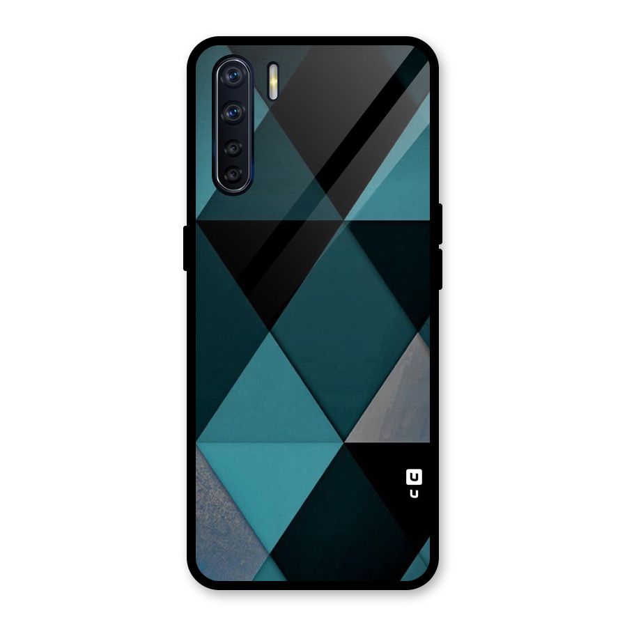 Green Black Shapes Glass Back Case for Oppo F15