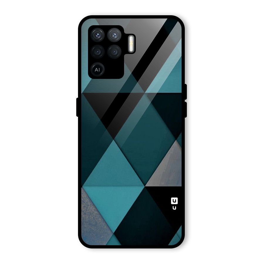 Green Black Shapes Glass Back Case for Oppo F19 Pro