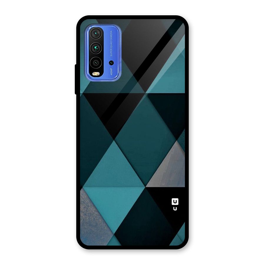 Green Black Shapes Glass Back Case for Redmi 9 Power