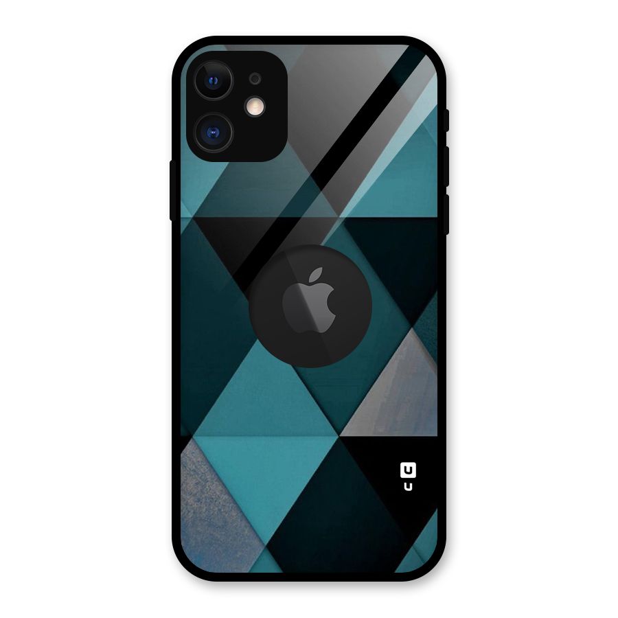 Green Black Shapes Glass Back Case for iPhone 11 Logo Cut
