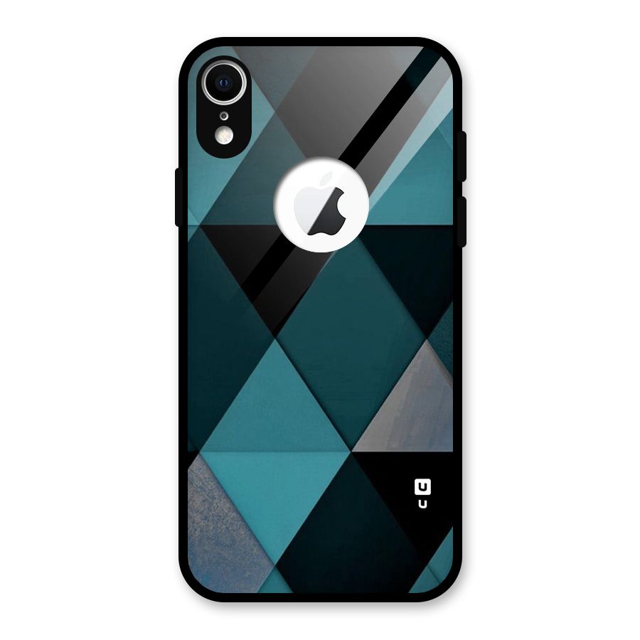 Green Black Shapes Glass Back Case for iPhone XR Logo Cut