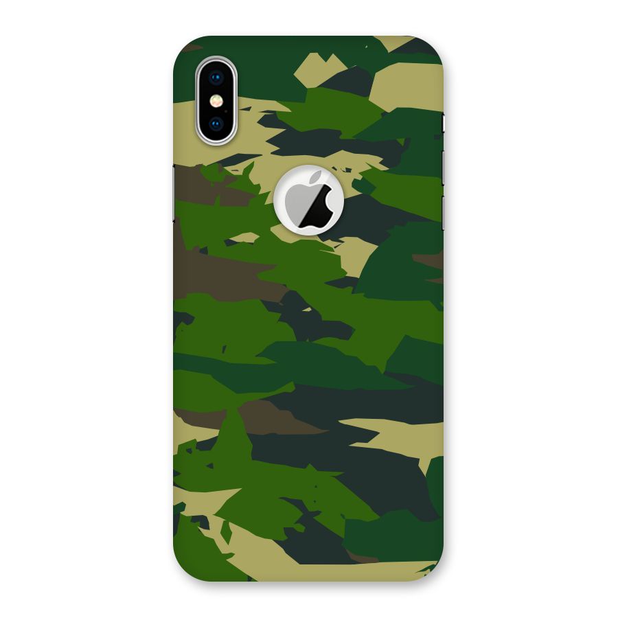 Green Camouflage Army Back Case for iPhone XS Logo Cut
