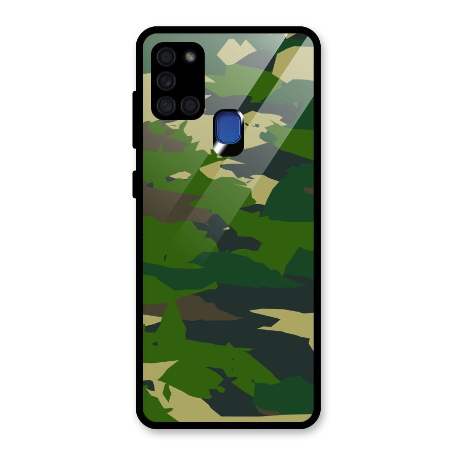 Green Camouflage Army Glass Back Case for Galaxy A21s