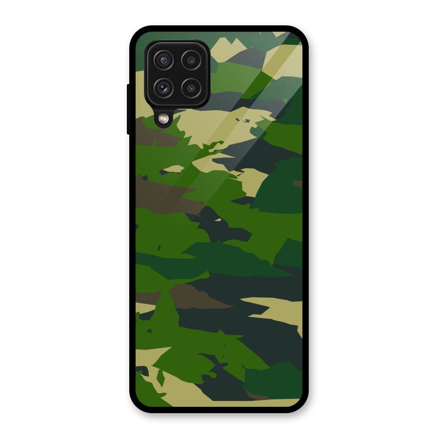 Green Camouflage Army Glass Back Case for Galaxy A22 4G