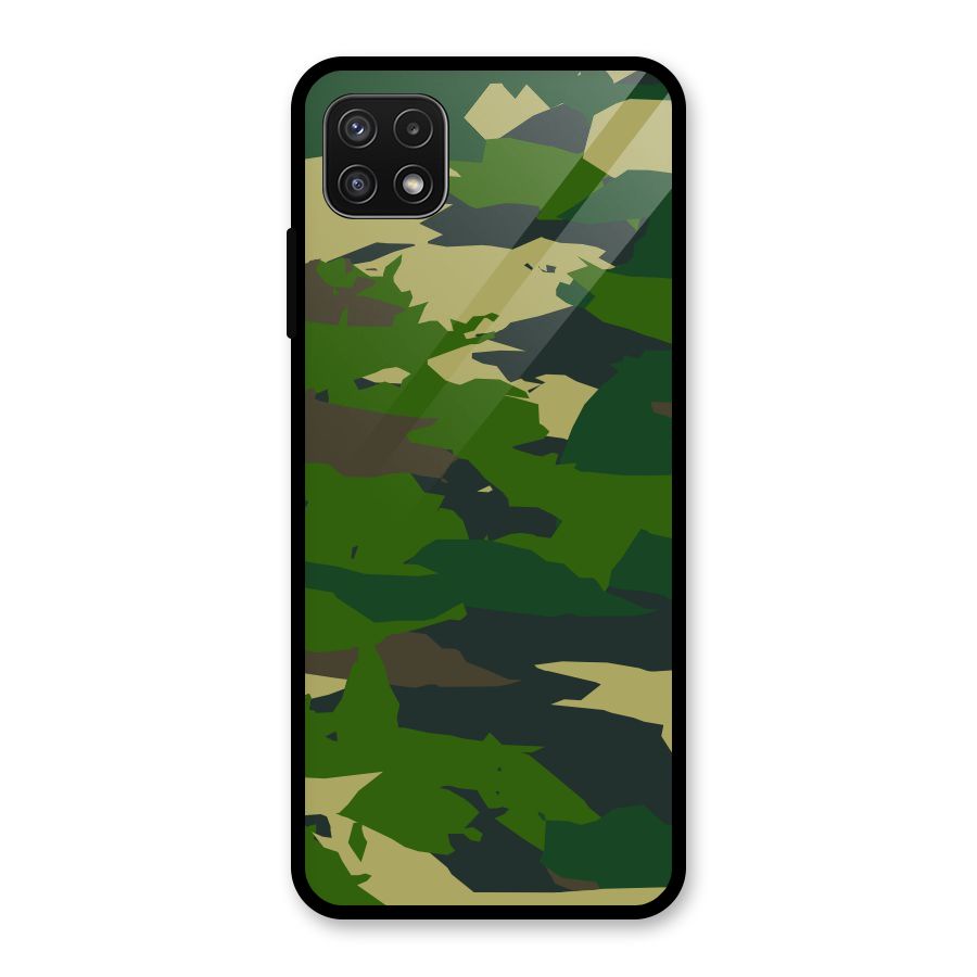 Green Camouflage Army Glass Back Case for Galaxy A22 5G