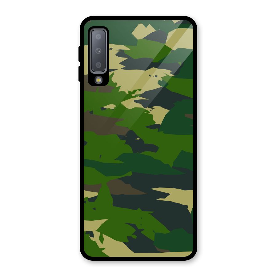 Green Camouflage Army Glass Back Case for Galaxy A7 (2018)