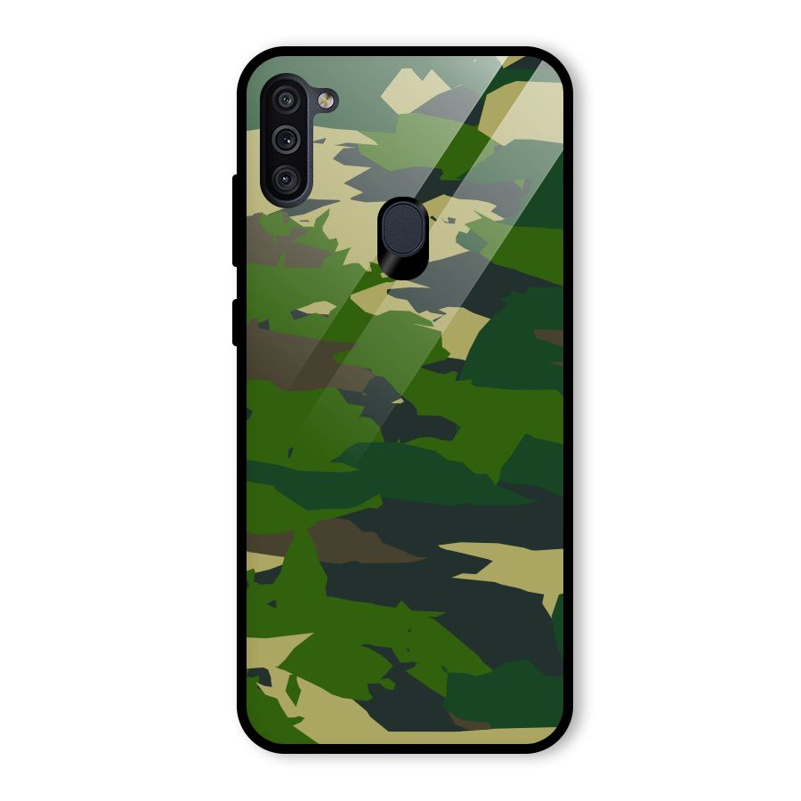 Green Camouflage Army Glass Back Case for Galaxy M11