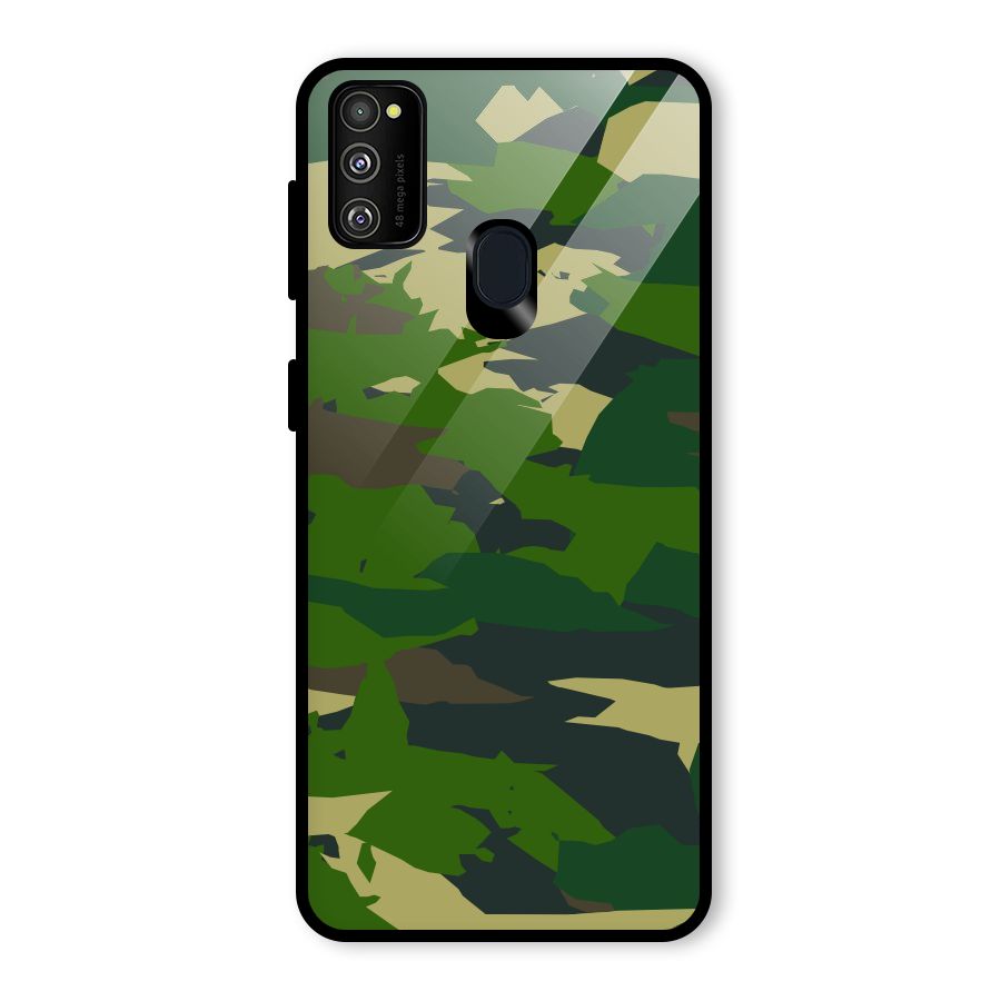 Green Camouflage Army Glass Back Case for Galaxy M30s