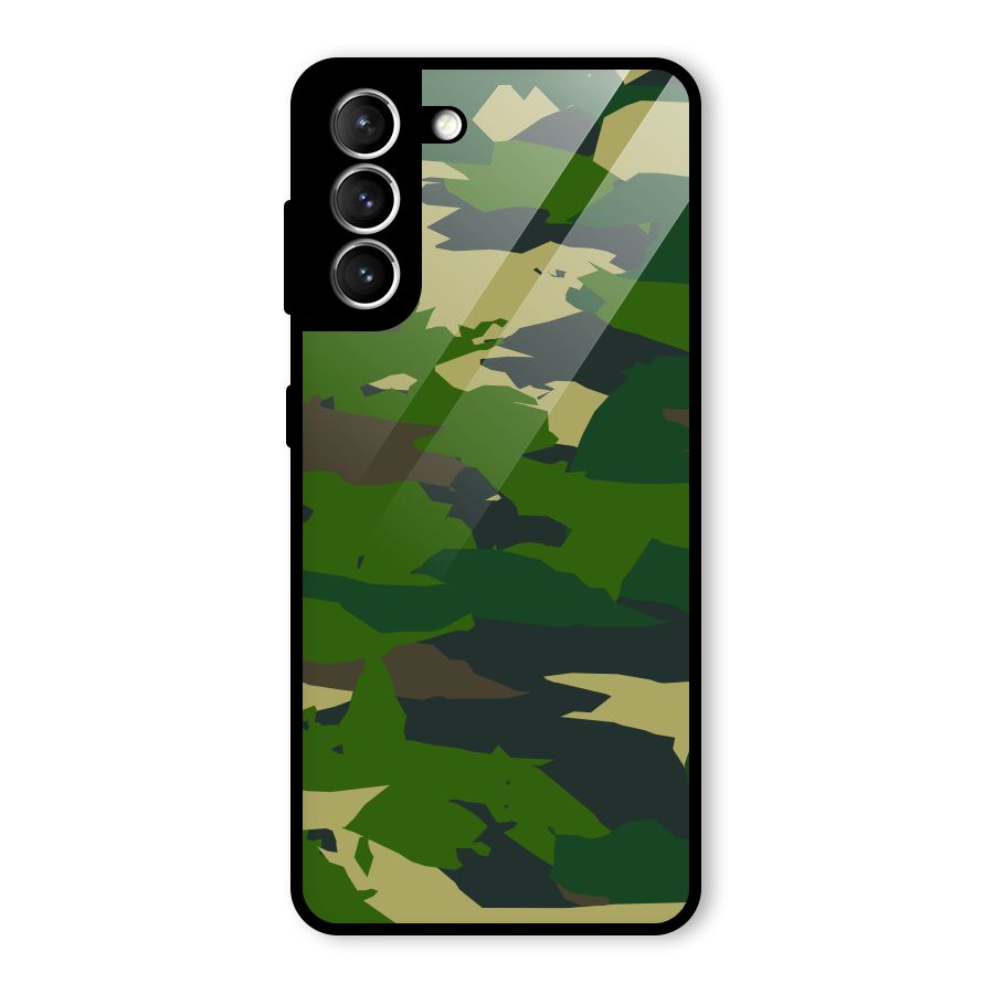 Green Camouflage Army Glass Back Case for Galaxy S21 5G