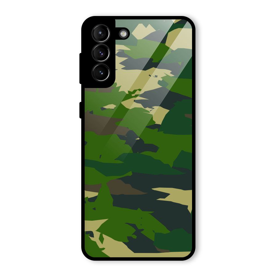 Green Camouflage Army Glass Back Case for Galaxy S21 Plus