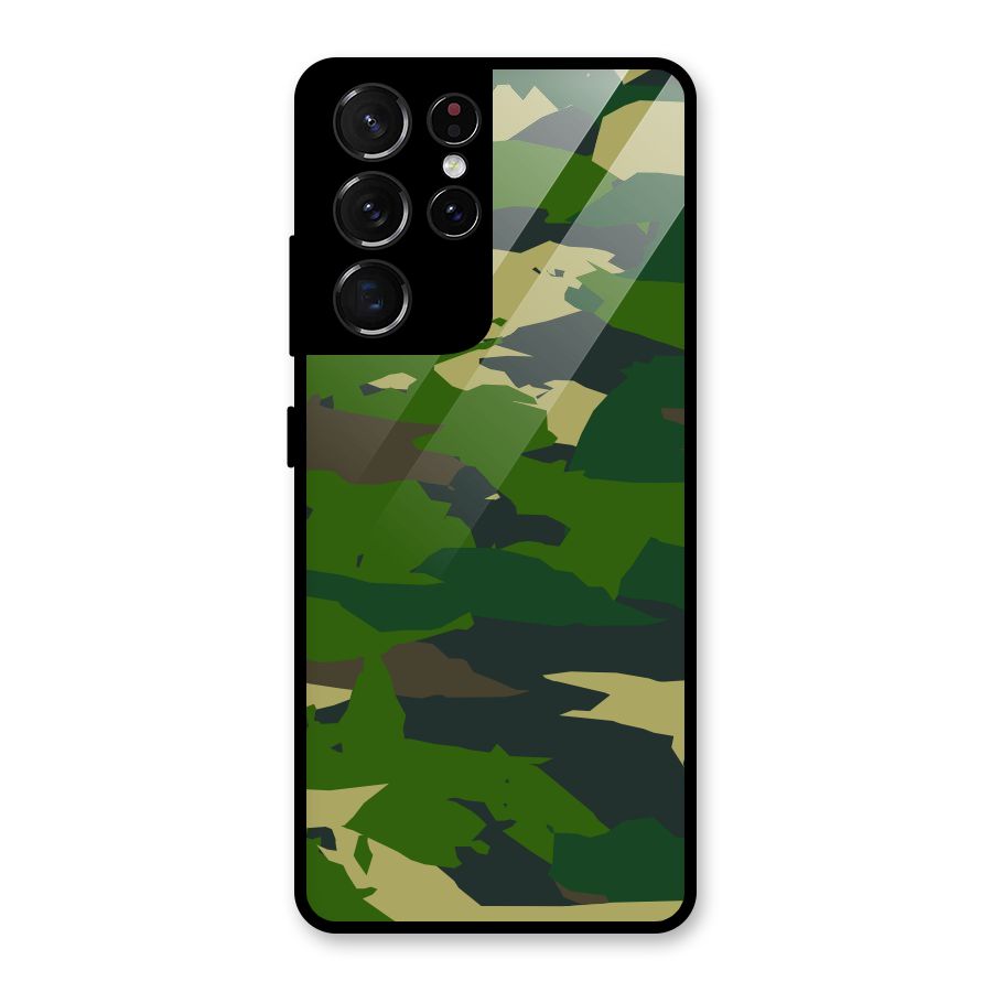 Green Camouflage Army Glass Back Case for Galaxy S21 Ultra 5G