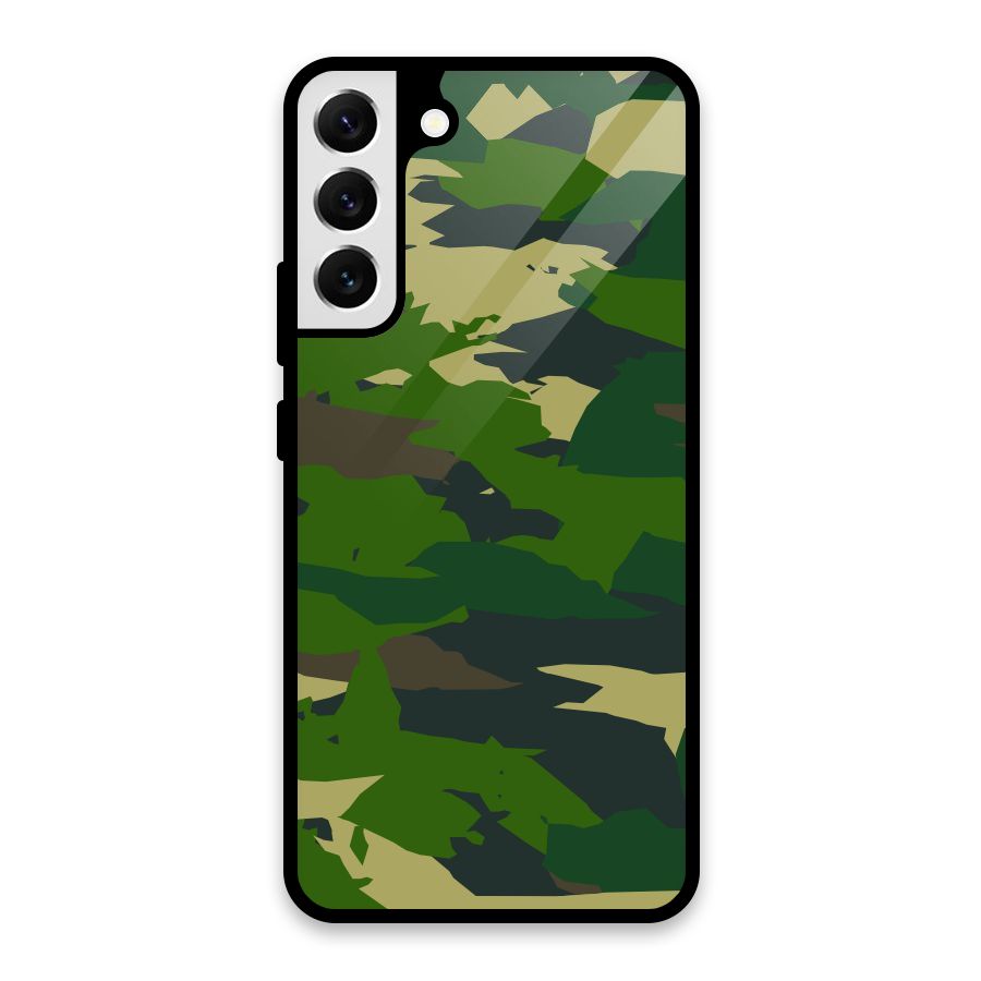 Green Camouflage Army Glass Back Case for Galaxy S22 Plus 5G