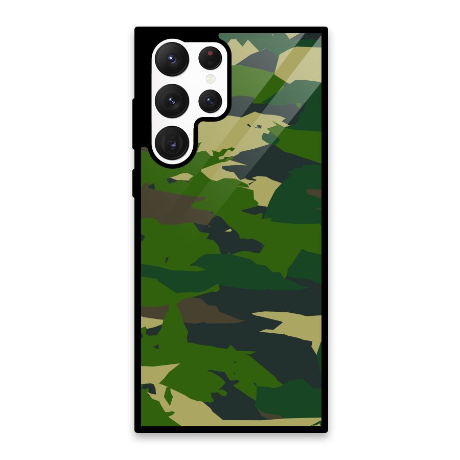 Green Camouflage Army Glass Back Case for Galaxy S22 Ultra 5G