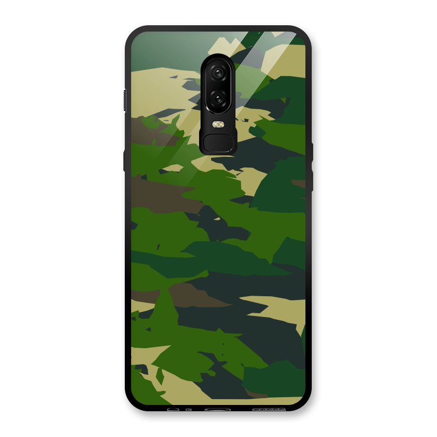 Green Camouflage Army Glass Back Case for OnePlus 6