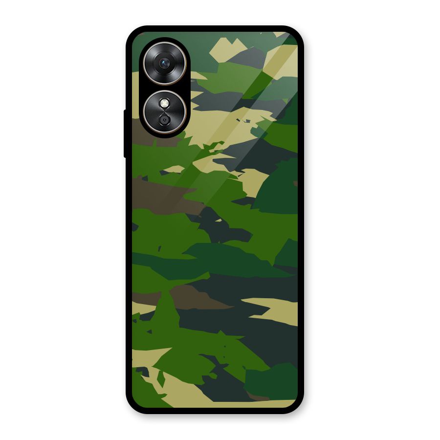 Green Camouflage Army Glass Back Case for Oppo A17