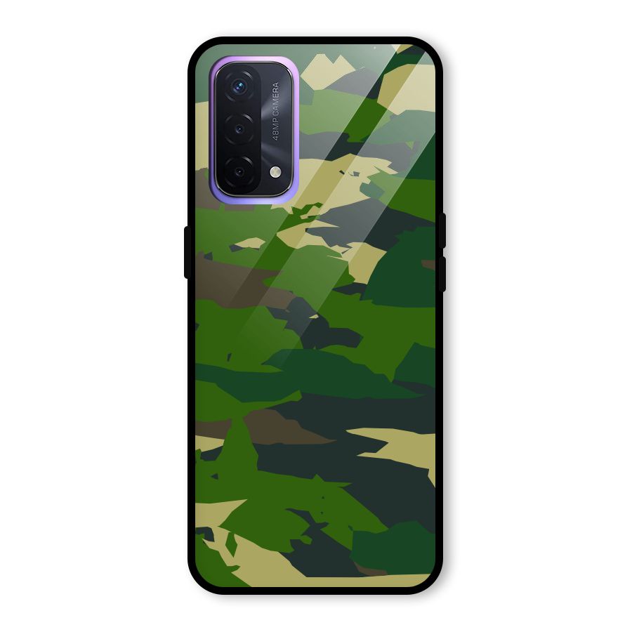 Green Camouflage Army Glass Back Case for Oppo A74 5G