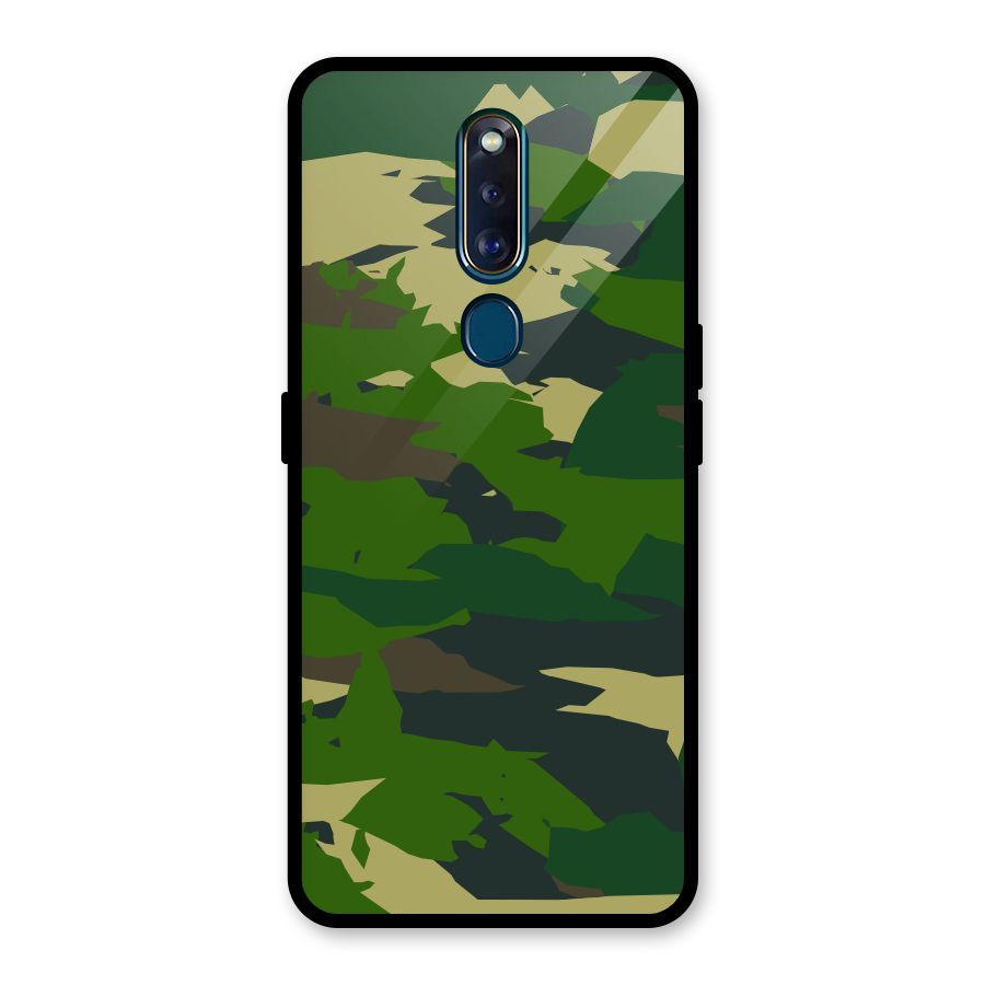 Green Camouflage Army Glass Back Case for Oppo F11 Pro