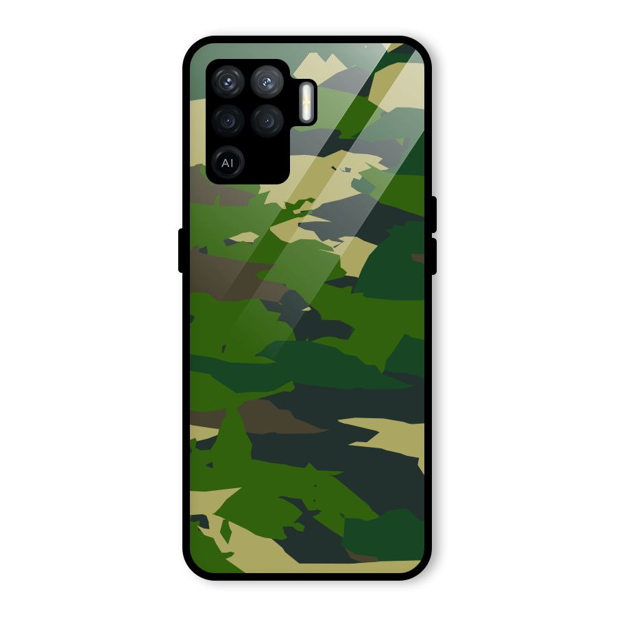 Green Camouflage Army Glass Back Case for Oppo F19 Pro