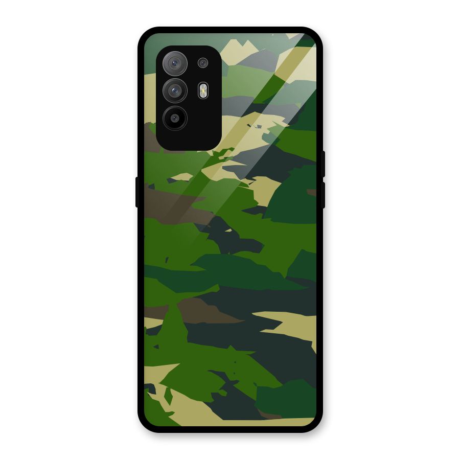 Green Camouflage Army Glass Back Case for Oppo F19 Pro Plus 5G