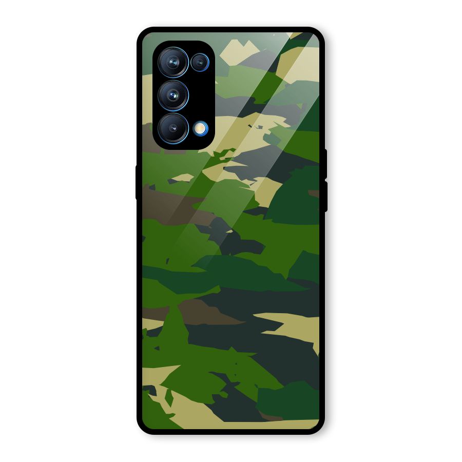 Green Camouflage Army Glass Back Case for Oppo Reno5 Pro 5G