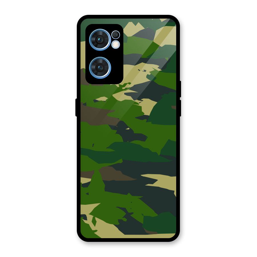 Green Camouflage Army Glass Back Case for Oppo Reno7 5G